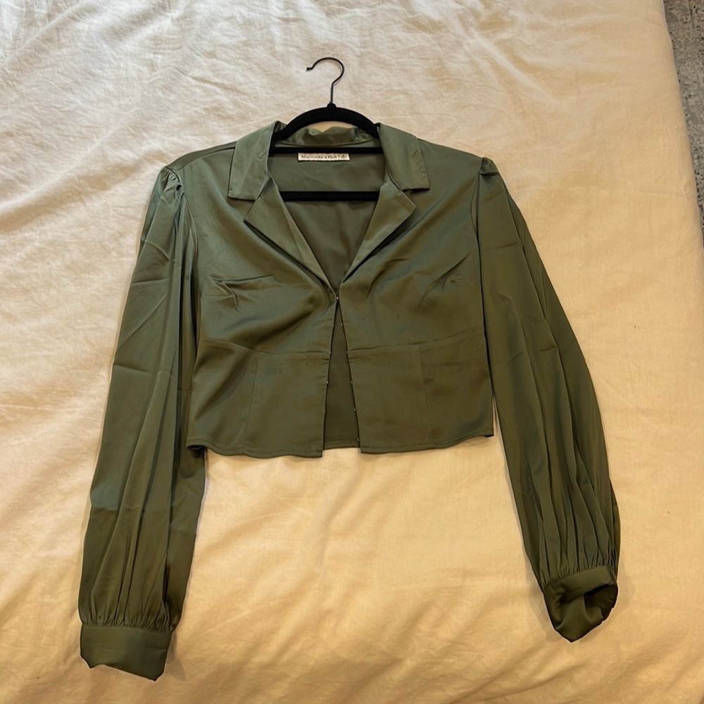 Long-Sleeve Satin Hook-and-Eye Shirt